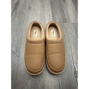 MySlippers Leather Slip On Mules Size 7 Indoor Shoes Slippers Tan Beige